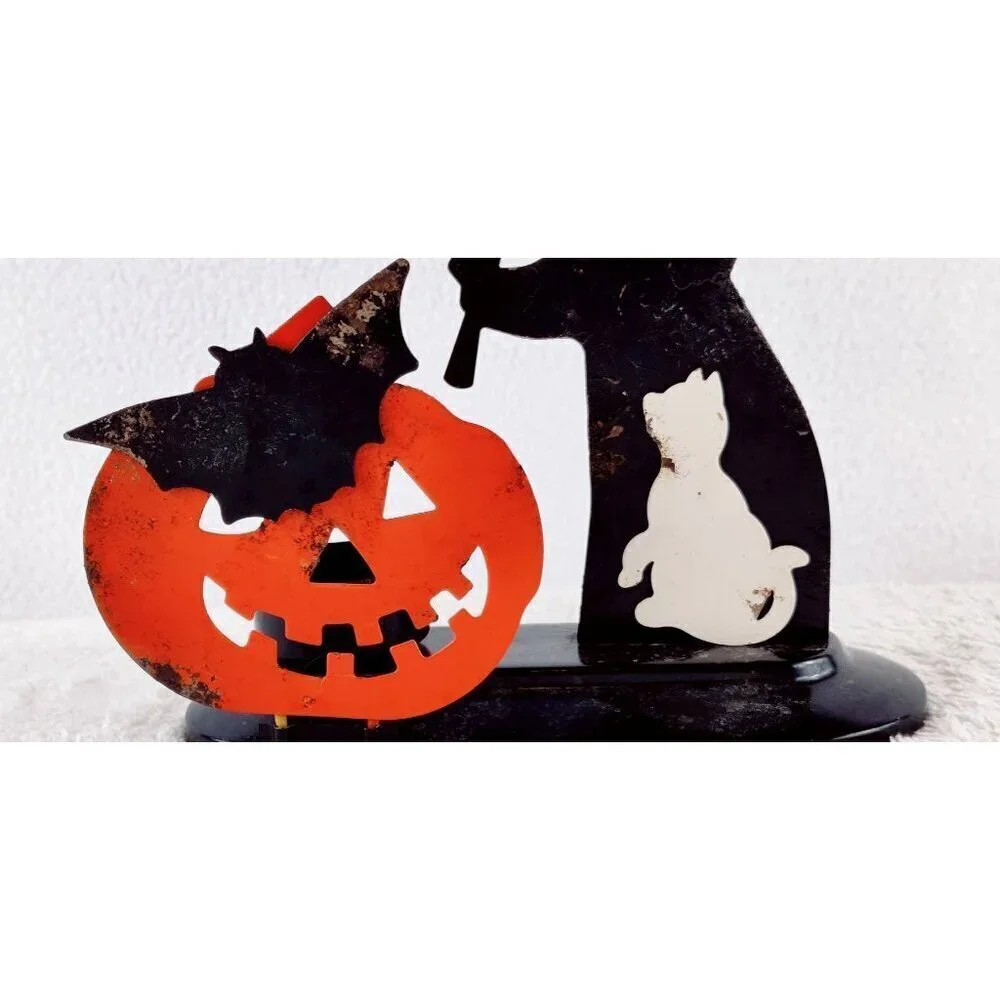 Halloween Vintage Tealight Metal Witch Cat Pumpkin Moon Classic Style Colors 90s